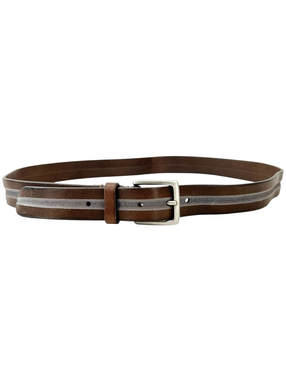 BROOKS BROTHERS Like New Genuine Leather Brown & Gray Belt w/ Solid Brass Buckl3